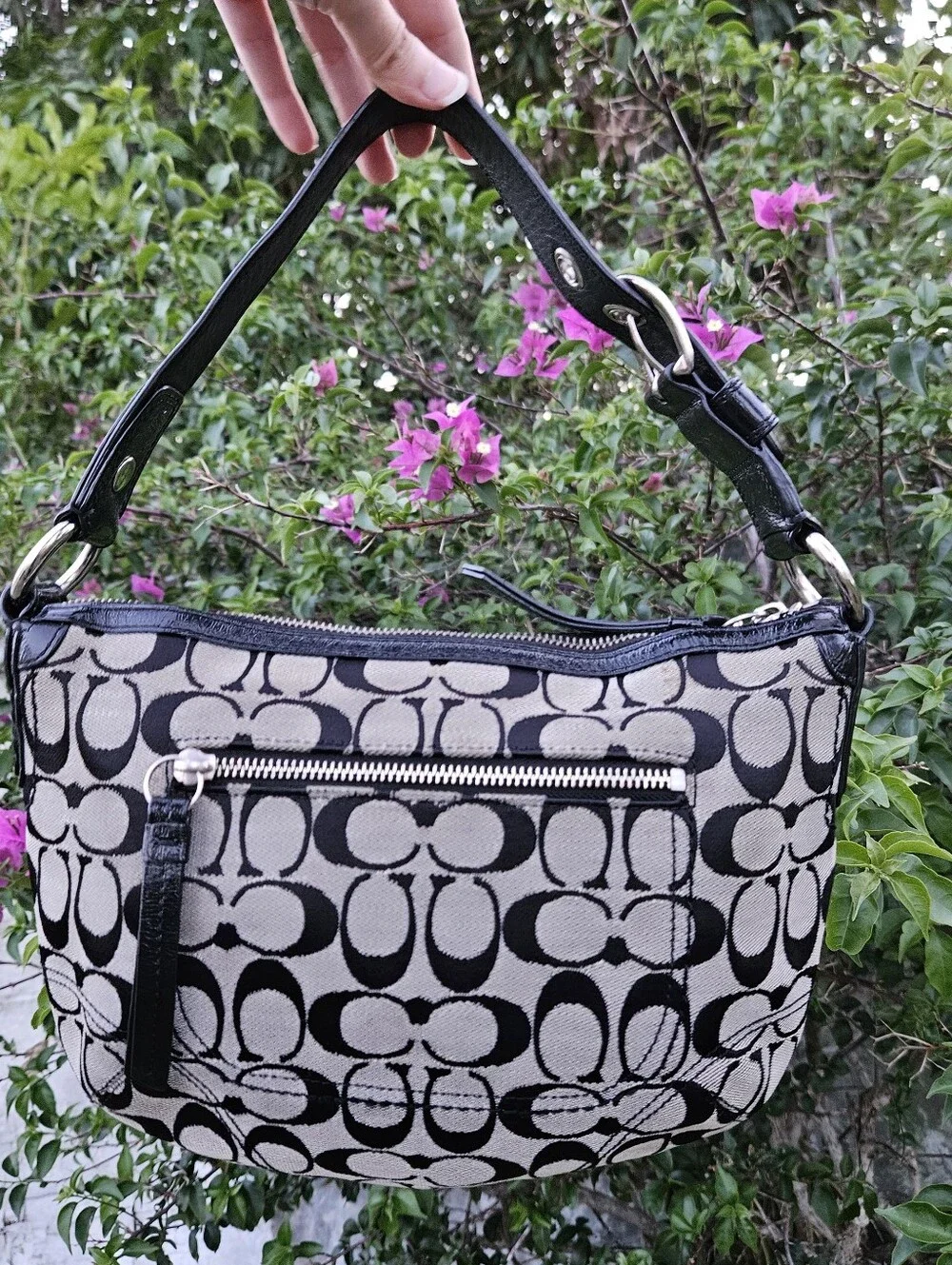 Coach F13114 Soho Signature Black Grey Canvas Hobo Shoulder Bag Hangtag